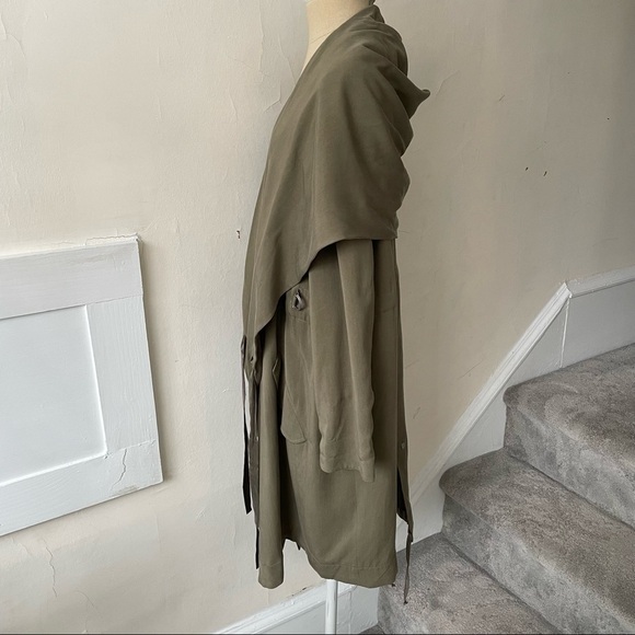 AllSaints Dark Sage Green Gray Lyocell Cupro Hooded Multi Wear Pelya Parka EUC 8 - Picture 8 of 12